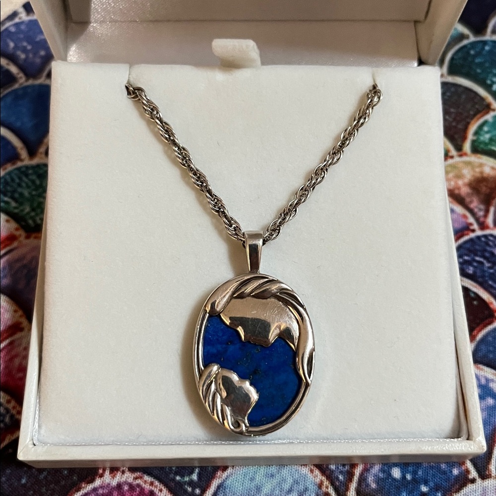 VINTAGE KABANA/MILOR 925 SILVER REVERSIBLE BLUE LAPIS LAZULI MOTHER & CHILD